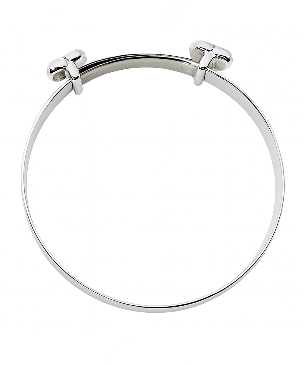 Sterling Silver Diamond Set Heart Charm Baby Bangle - Side