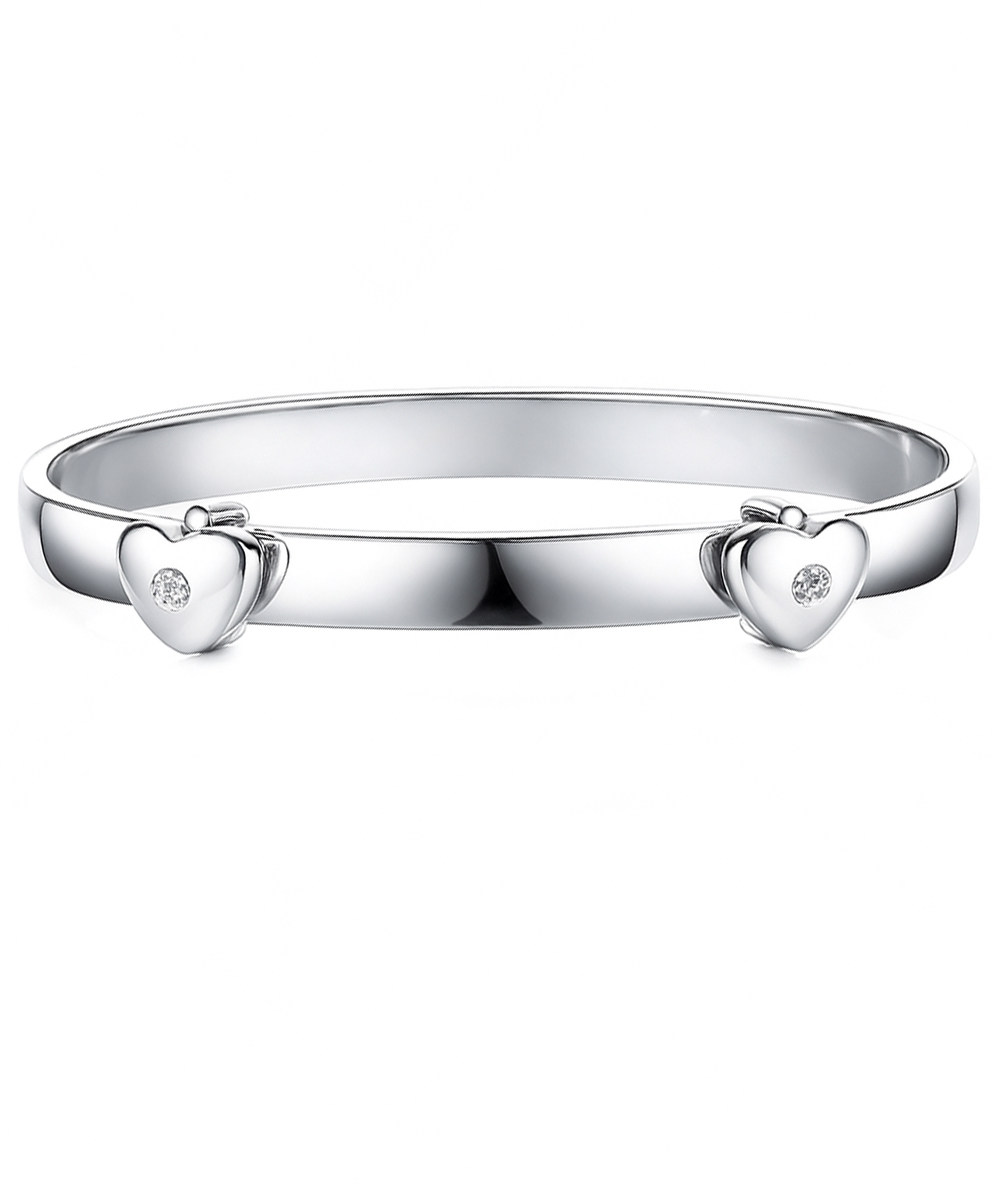 Sterling Silver Diamond Set Heart Charm Baby Bangle