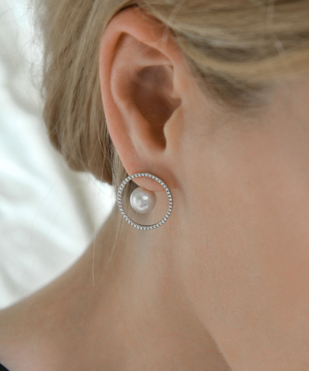 Yana Nesper 18ct White Gold, Pearl & Diamond Orbit Earrings - Modelled