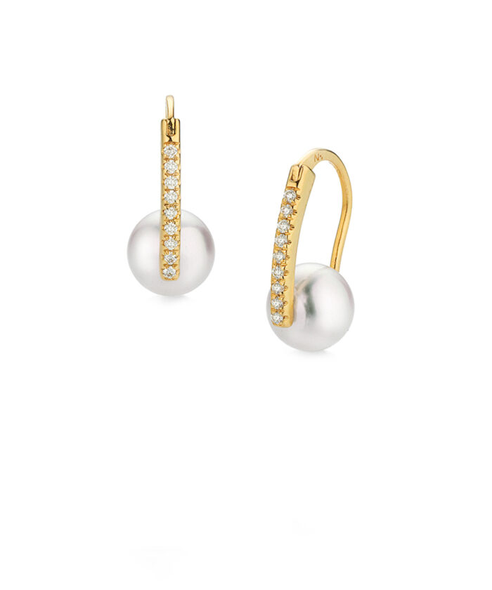 Yana Nesper 18ct Yellow Gold Akoya Pearl & Diamond Drop Earrings