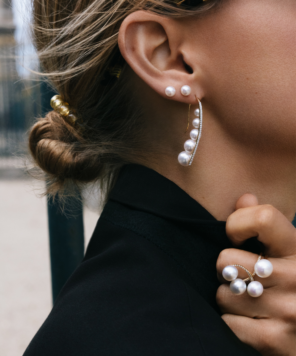 Yana Nesper 18ct Yellow Gold Appassionata Pearl & Diamond Earrings - Modelled