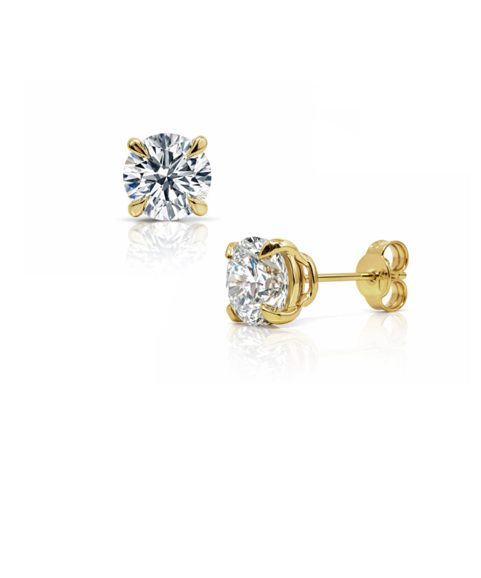 18ct Yellow Gold Lab Grown Round Brilliant Cut Diamond Stud Earrings