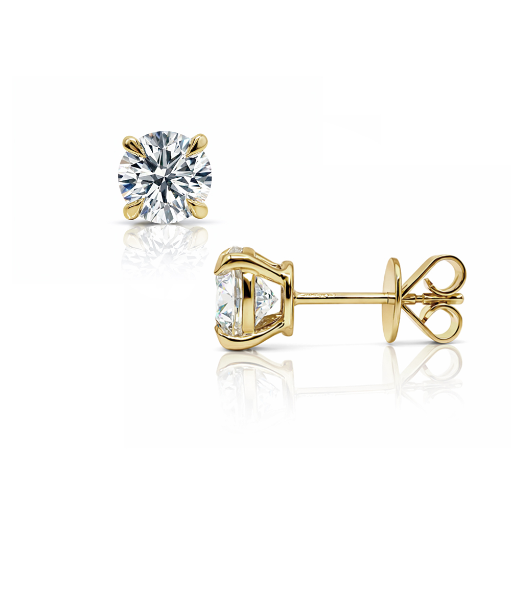 18ct Yellow Gold Lab Grown Round Brilliant Cut Diamond Stud Earrings - Side