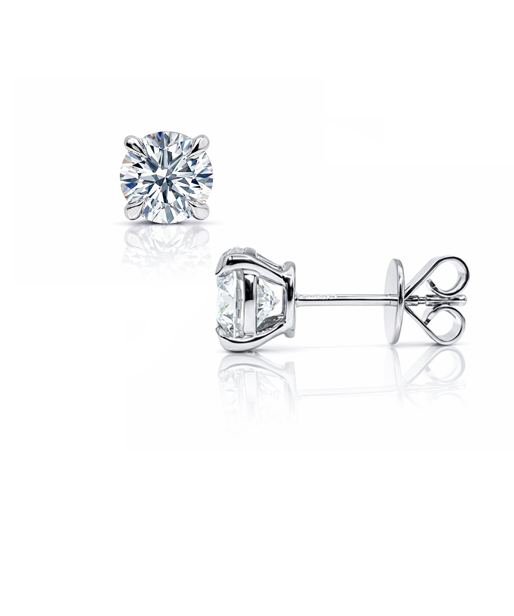 Platinum Lab Grown Round Brilliant Cut Diamond Stud Earrings - Side