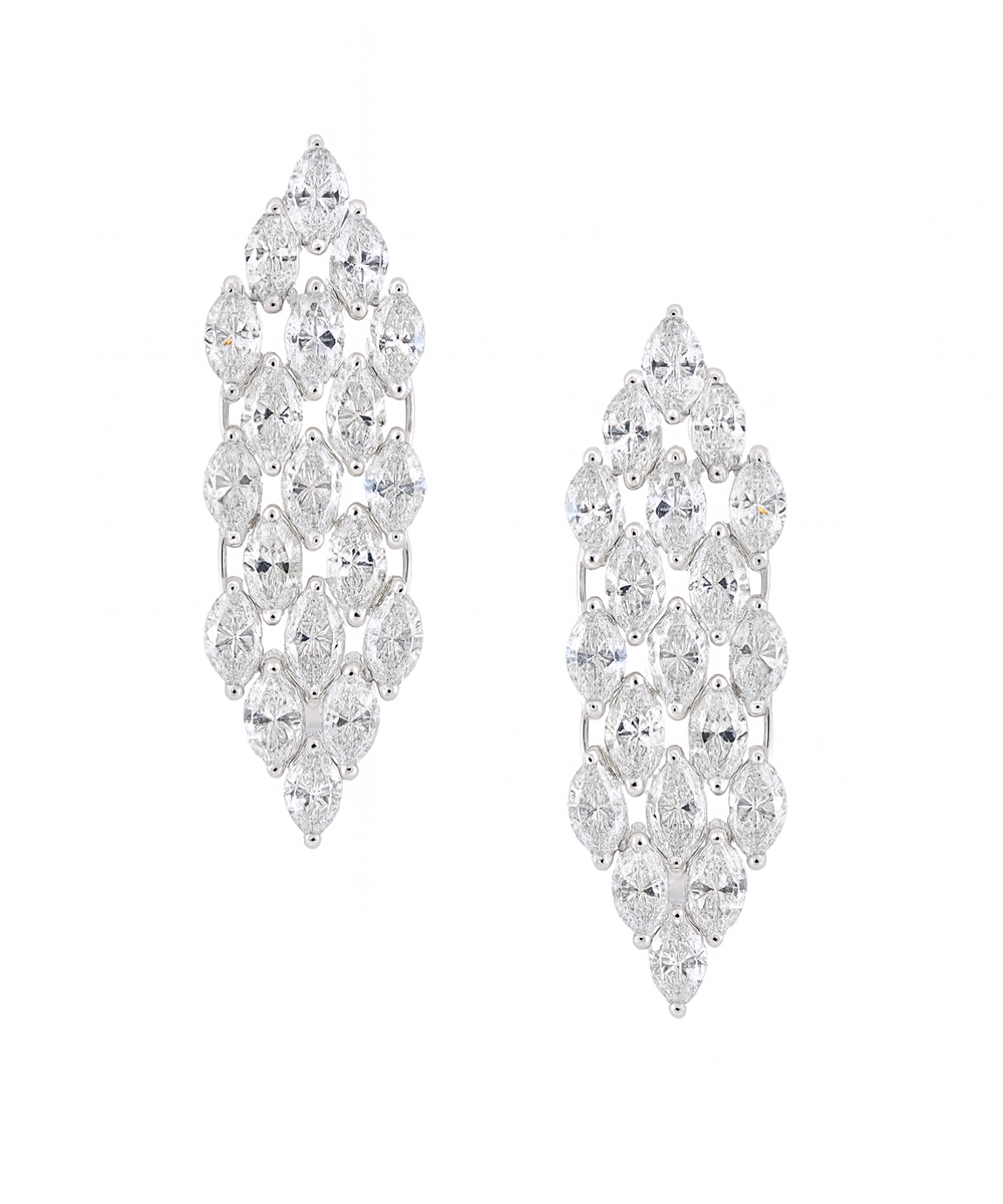 Platinum Marquise Cut Diamond Cocktail Earrings - Phillip Stoner The Jeweller