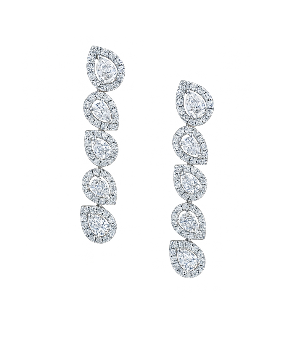 Platinum Pear Cut Diamond Cocktail Earrings
