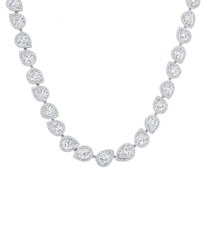 Platinum Pear Cut Diamond Collar Necklace - Detail