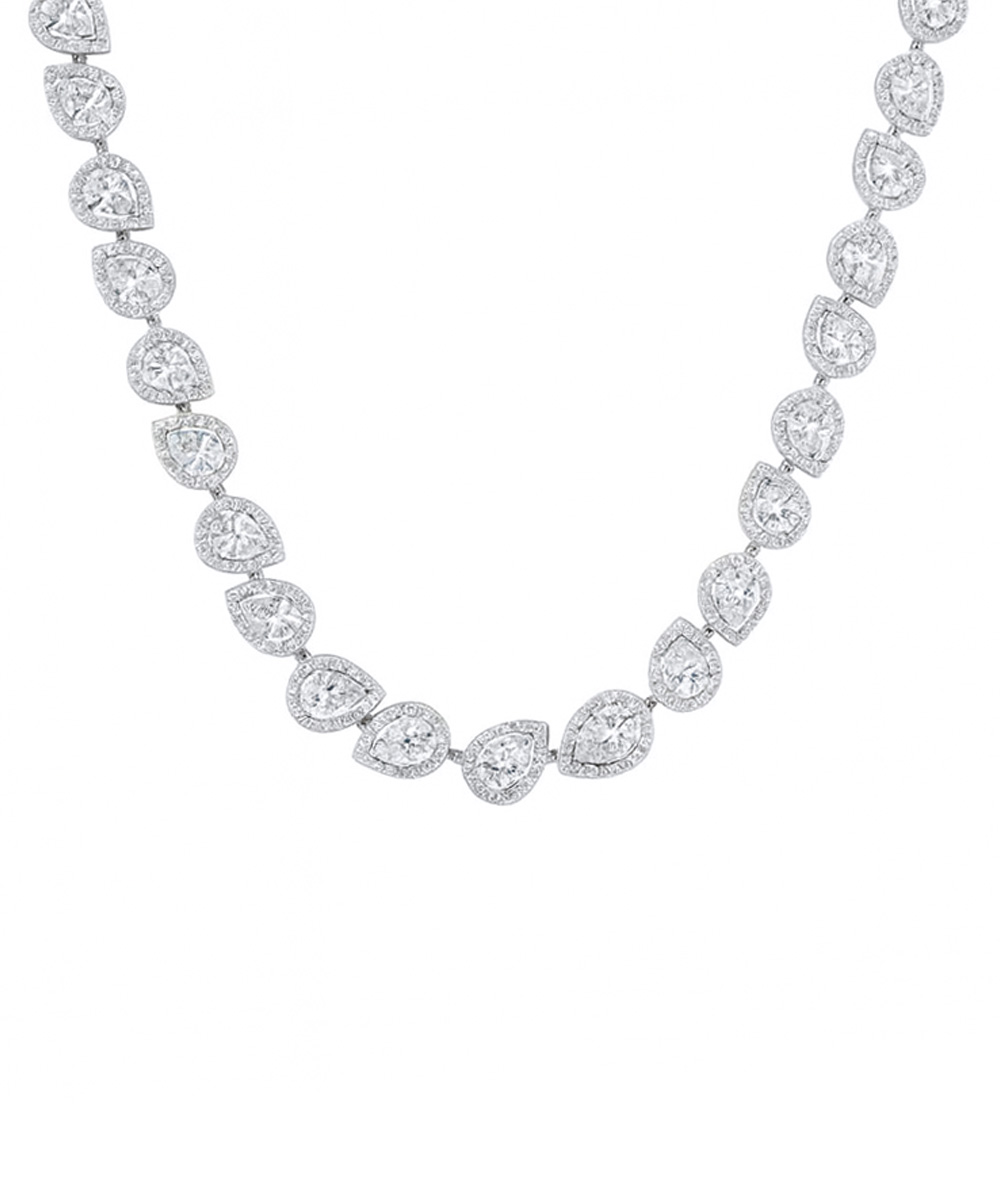 Platinum Pear Cut Diamond Collar Necklace - Detail