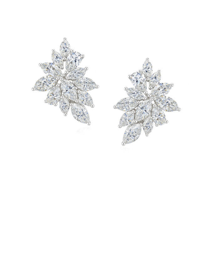 Platinum Starburst Marquise Cut Diamond Cocktail Earrings