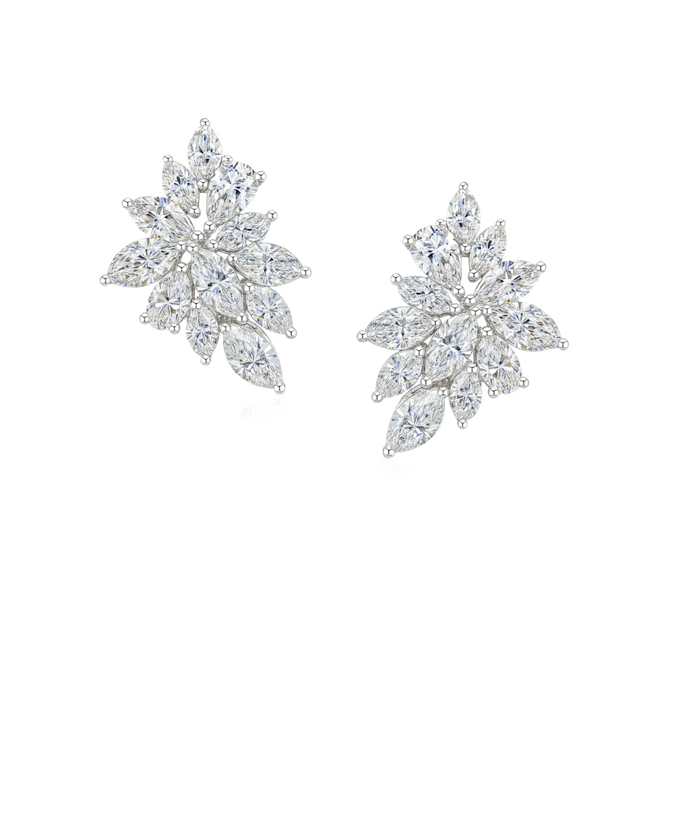 Platinum Starburst Marquise Cut Diamond Cocktail Earrings