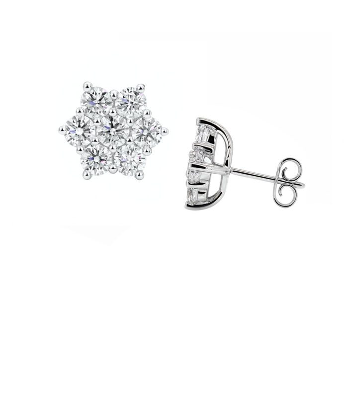 18ct White Gold Lab Grown Diamond Daisy Cluster Earrings