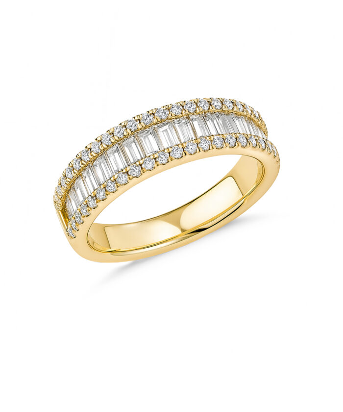 18ct Yellow Gold Lab Grown Baguette Diamond 3-Row Ring