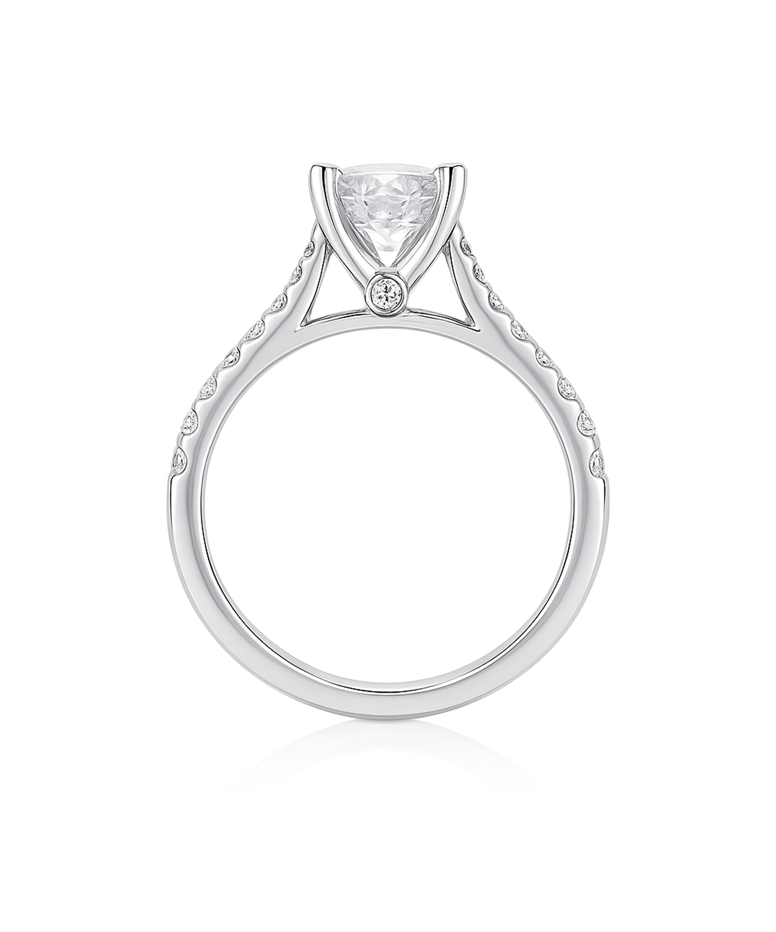 Platinum 2.00ct Oval Cut Lab Grown Diamond Ring with Diamondd Set Shoulders - Side
