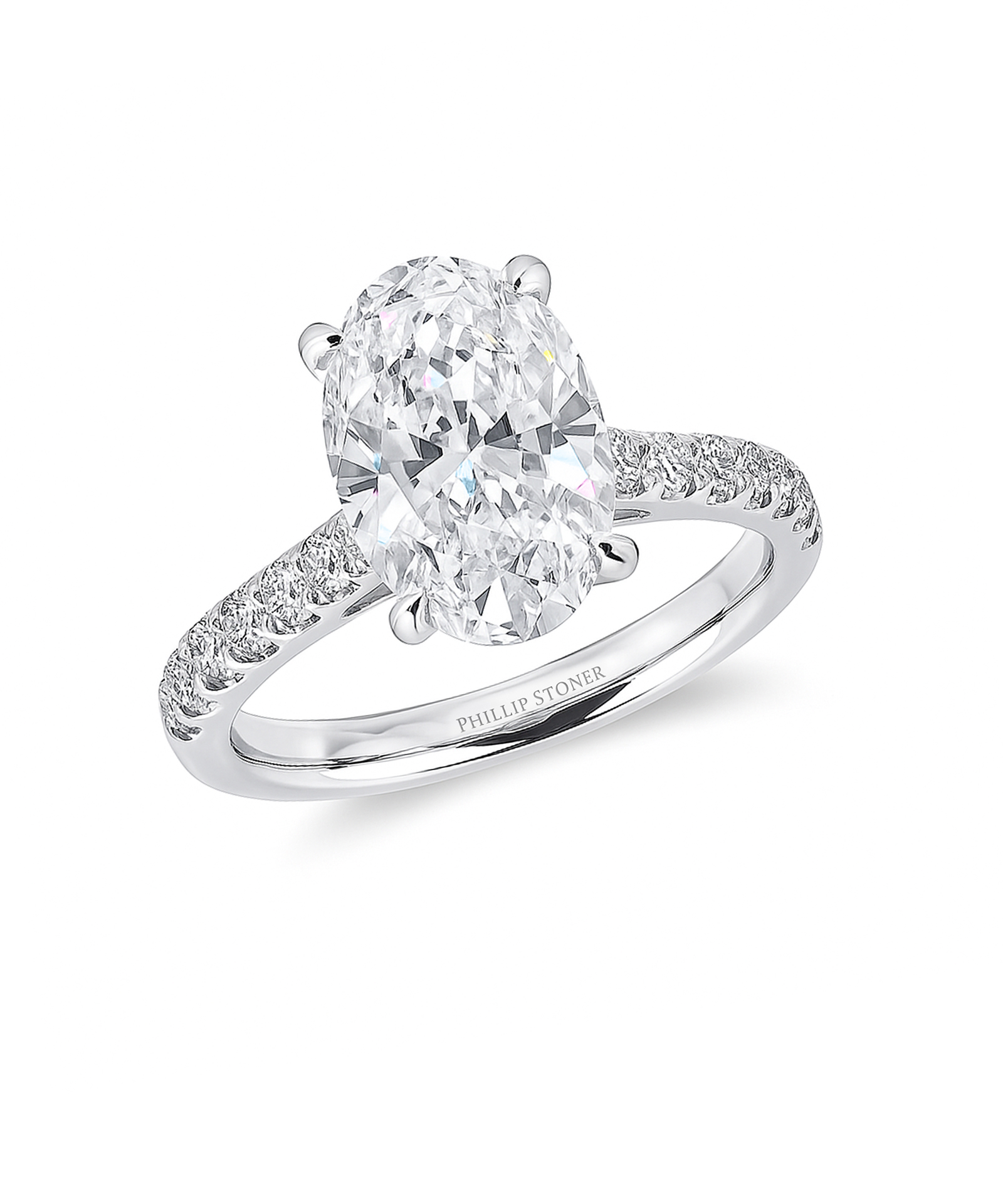 Platinum 2.00ct Oval Cut Lab Grown Diamond Ring with Diamondd Set Shoulders