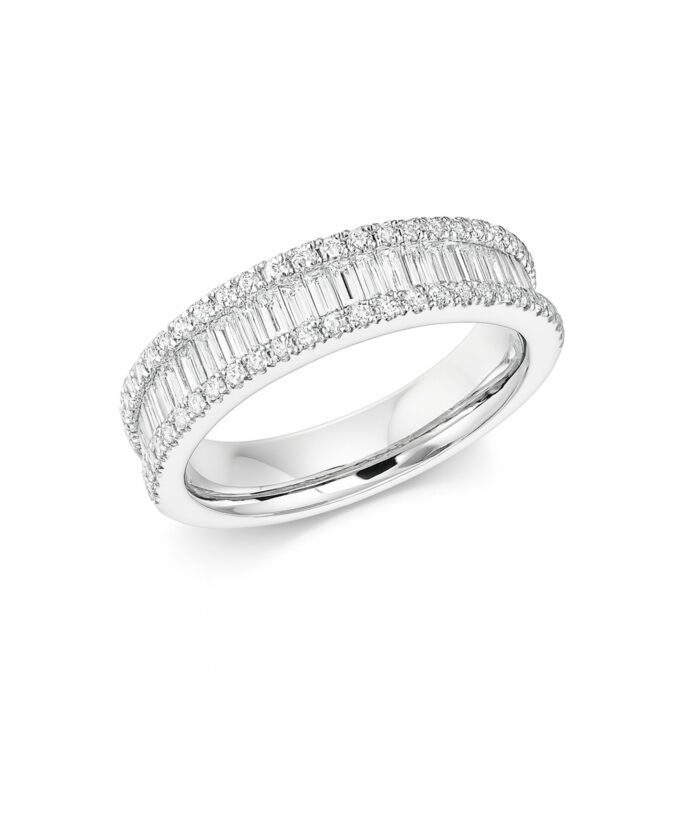 Platinum Lab Grown Baguette Diamond 3-Row Ring