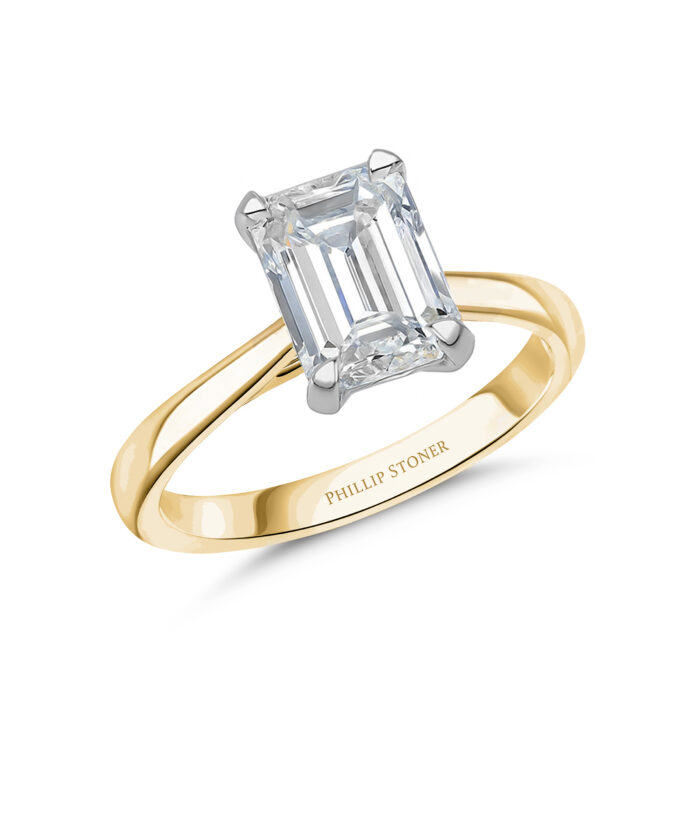 18ct Yellow Gold 2ct Emerald Cut Lab Grown Diamond Ring