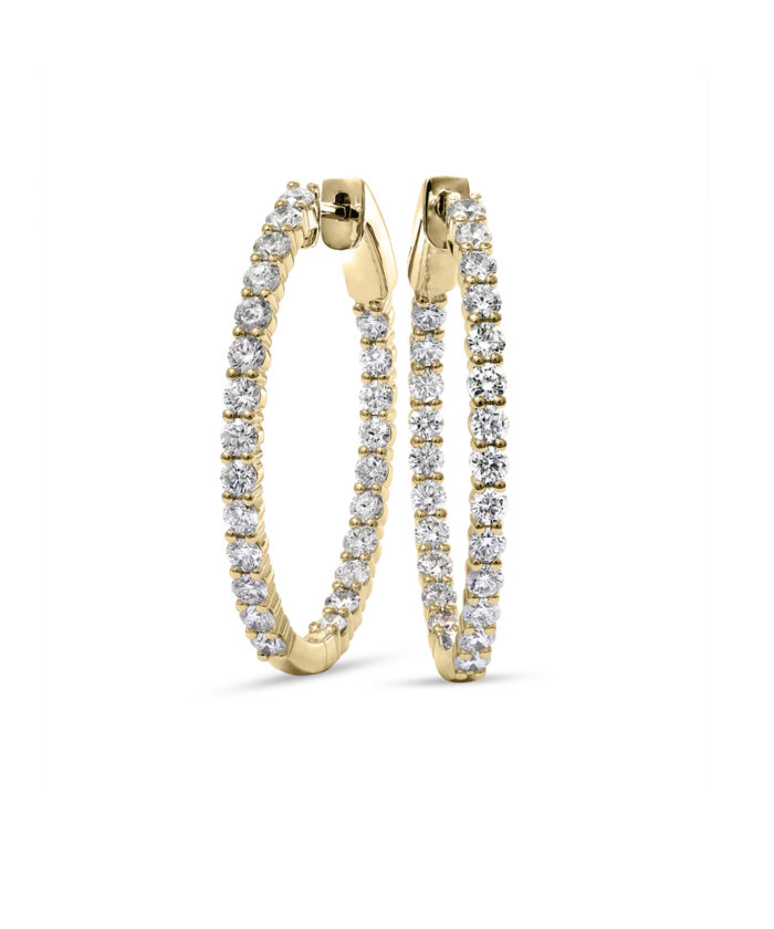 2ct Yellow Gold Oval Diamond Set Hoops - Phillip Stoner The Jeweller