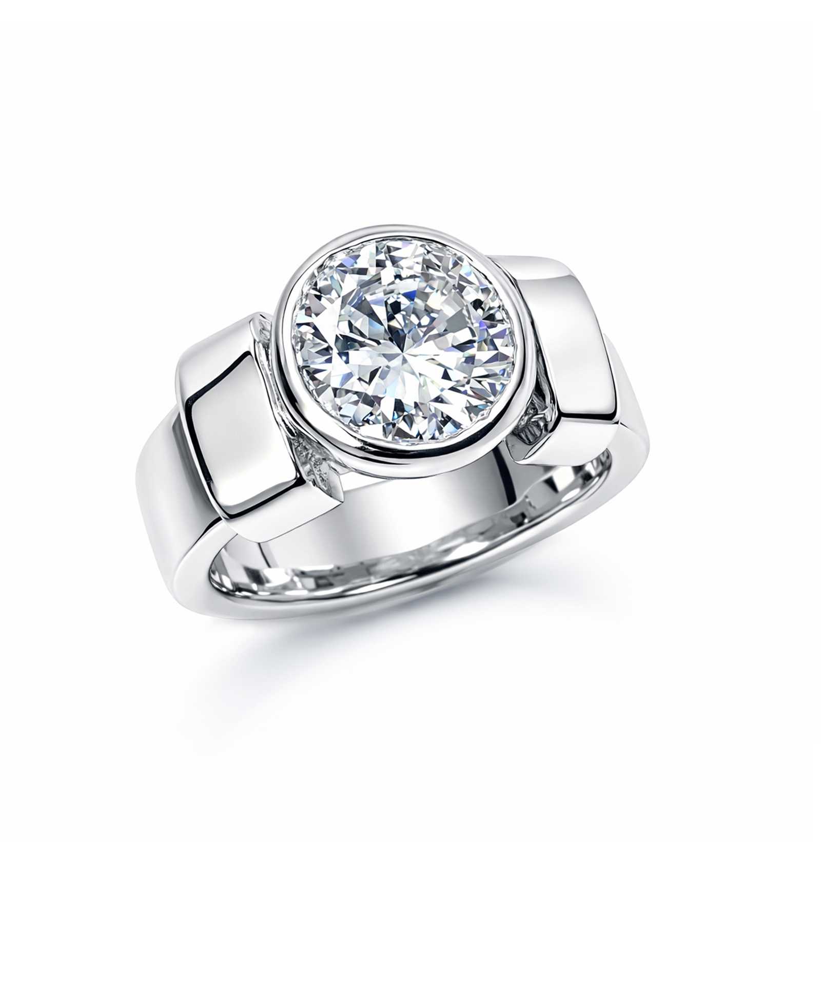2ct Round Brilliant Cut Diamond Rubover Dress Ring