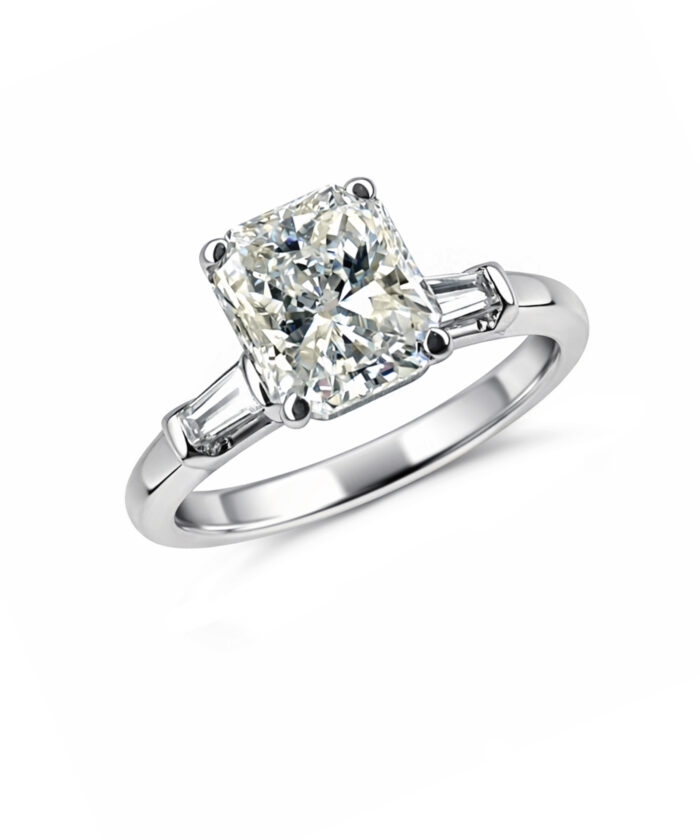 2ct Radiant Cut Diamond Trilogy Ring with Tapered Baguettes