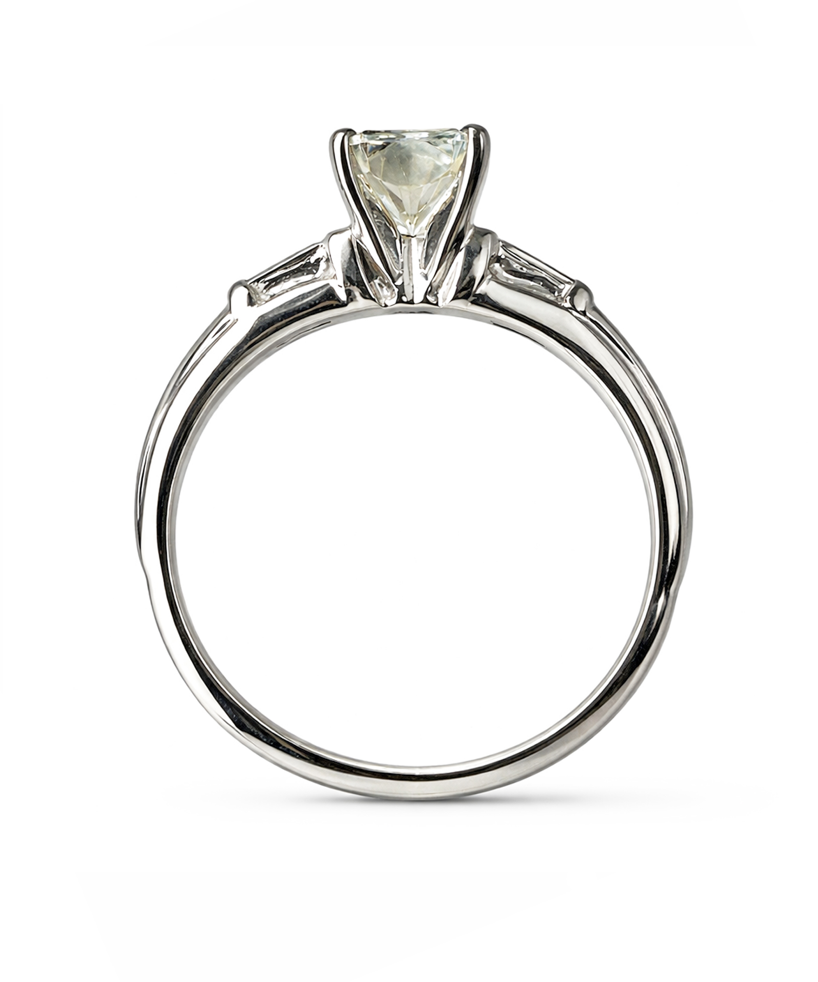 2ct Radiant Cut Diamond Trilogy Ring with Tapered Baguettes - Side