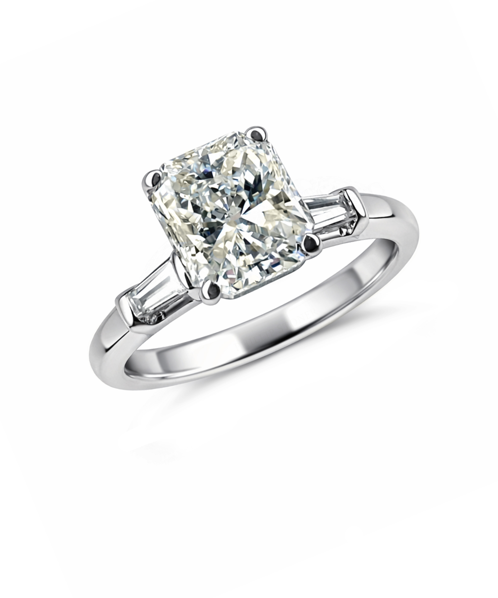 2ct Radiant Cut Diamond Trilogy Ring with Tapered Baguettes