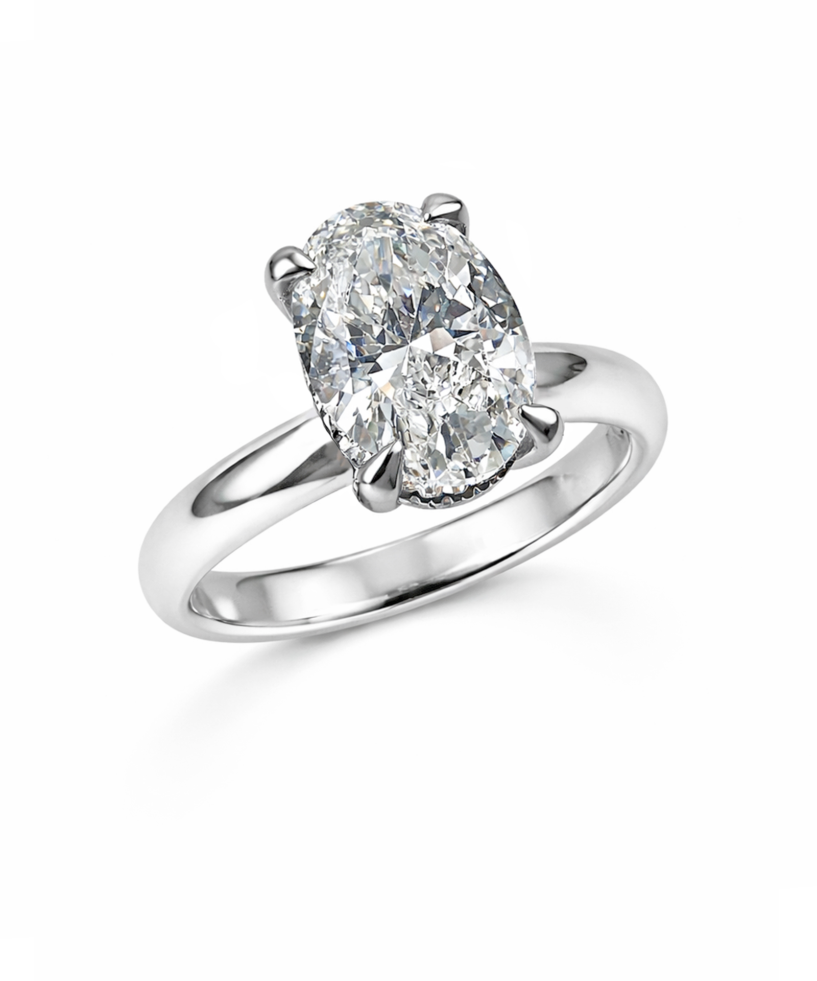 Platinum 2.00ct Oval Cut Lab Grown Diamond Crown Ring with 3mm D-Shaped Band