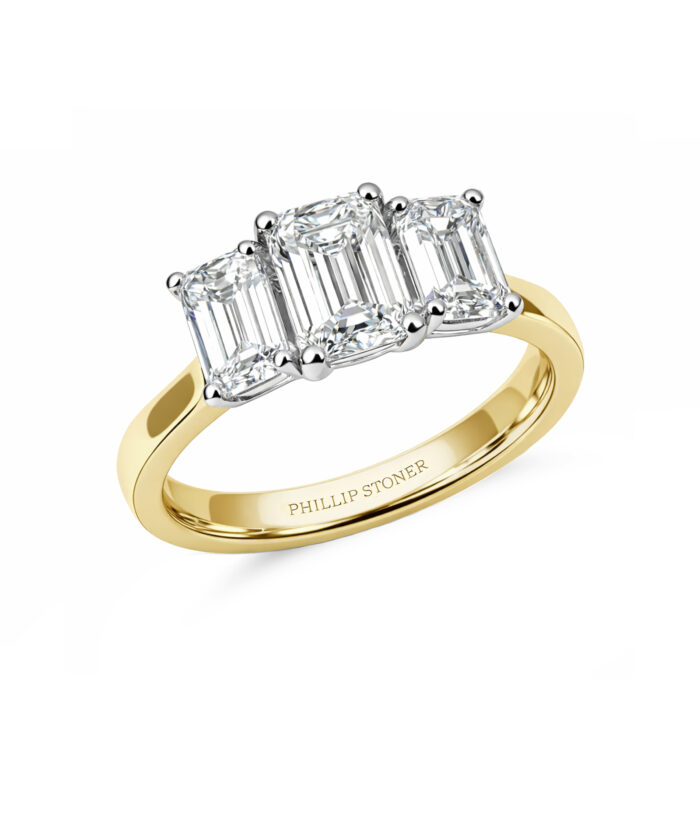0.80ct Emerald Cut Diamond Trilogy Engagement Ring