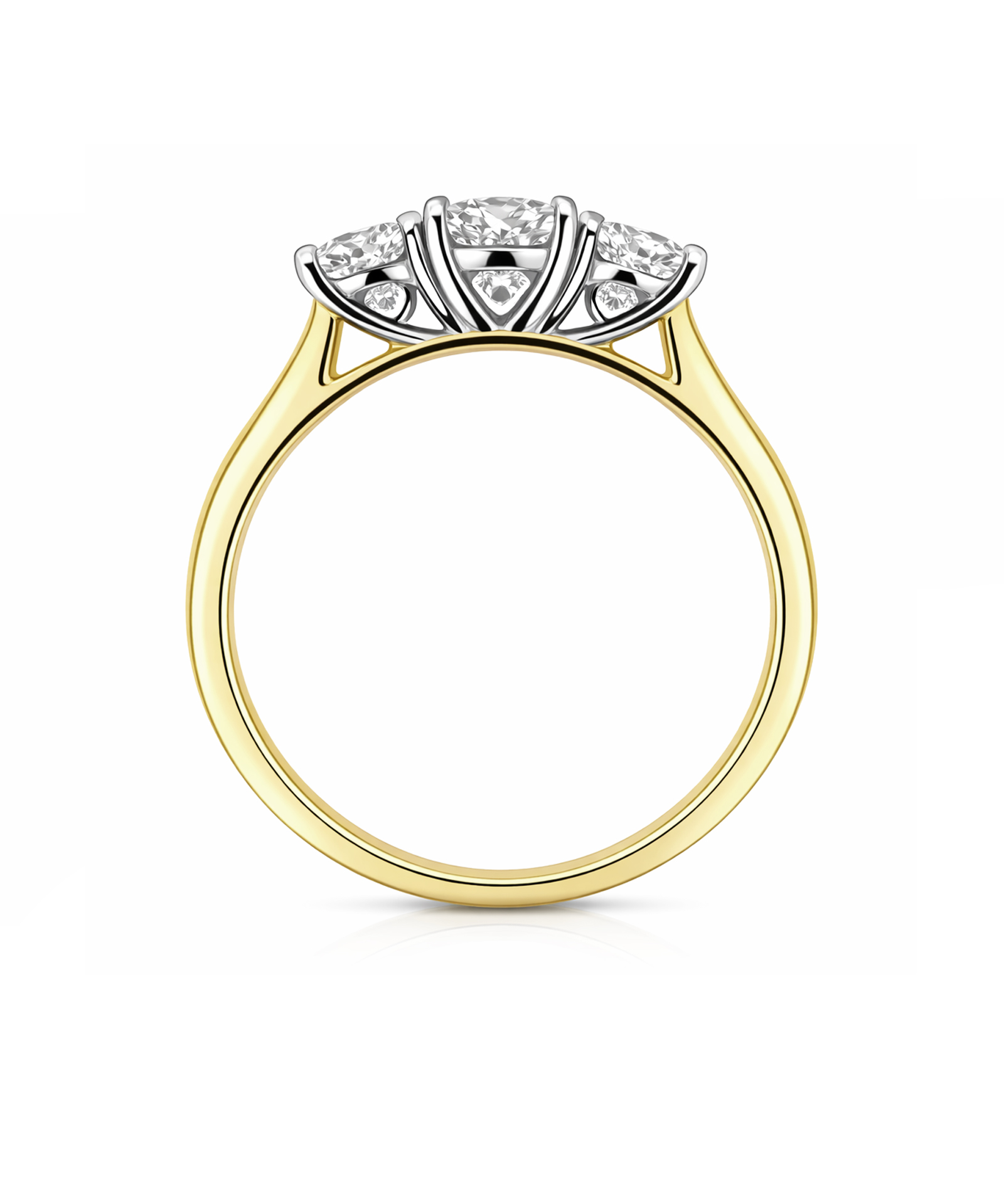 18ct Yellow Gold 0.70ct Round Brilliant Diamond Trilogy Engagement Ring - Side