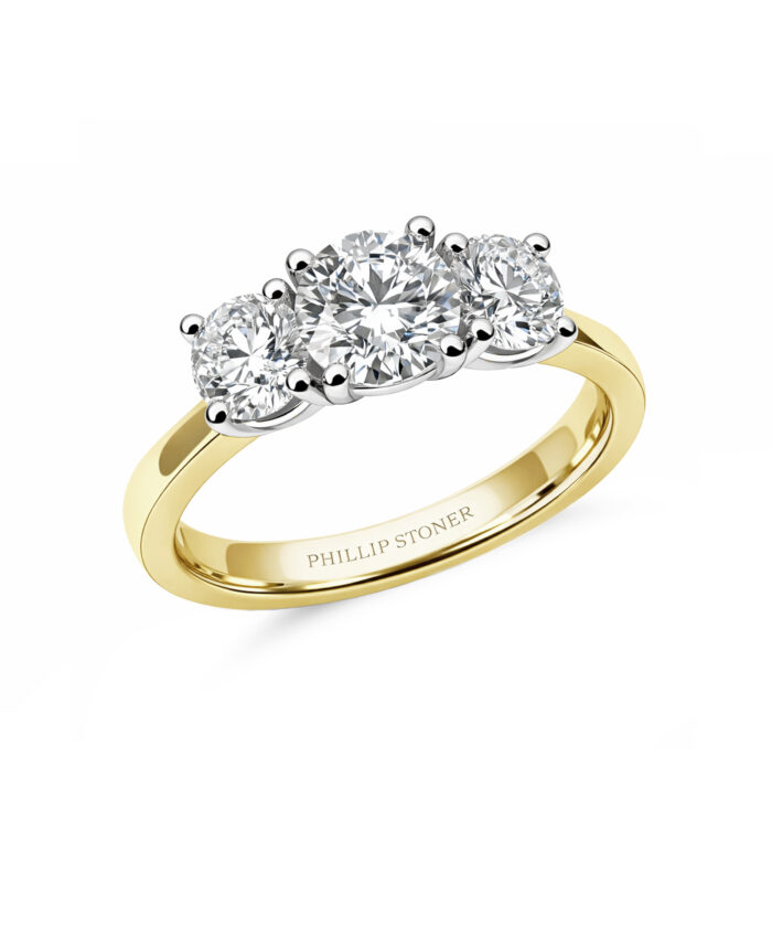 18ct Yellow Gold 0.70ct Round Diamond Trilogy Engagement Ring