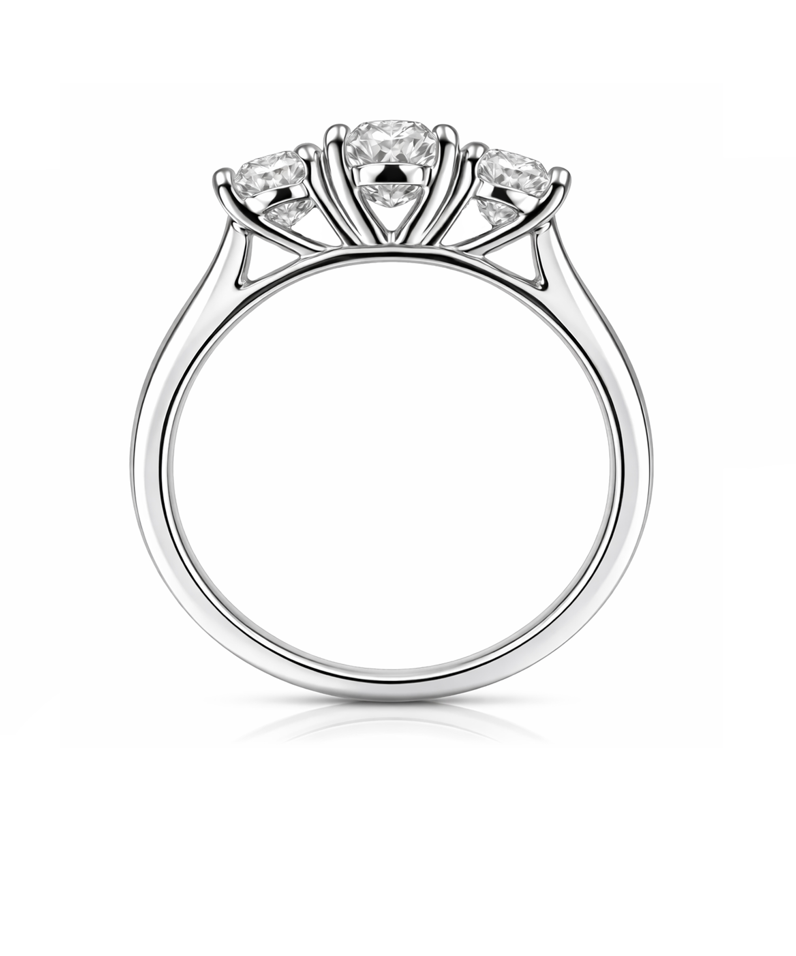 Platinum 0.75ct Oval Cut Diamond Trilogy Ring - Side Detail
