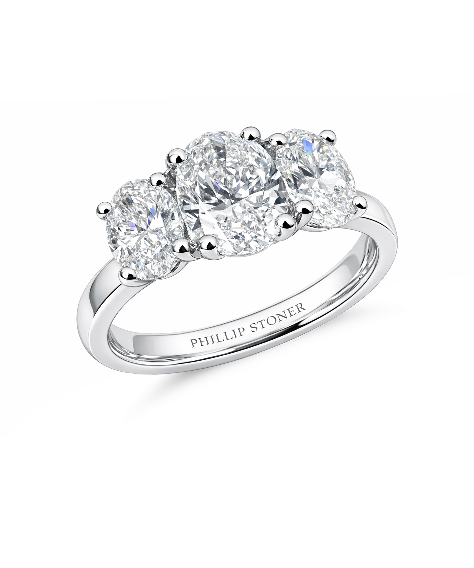 Platinum 0.75ct Oval Cut Diamond Trilogy Ring