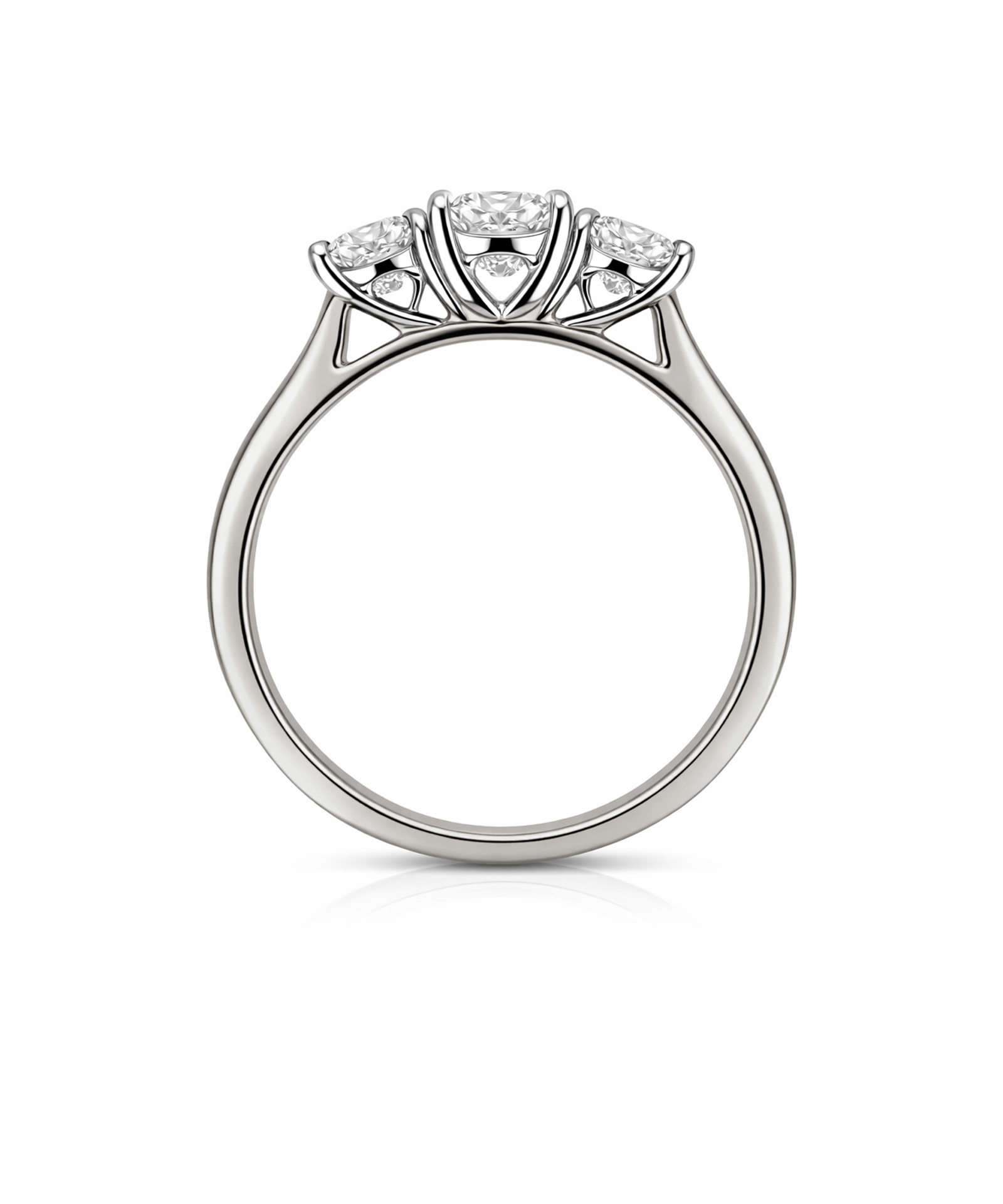 Platinum 0.80ct Emerald Cut Diamond Trilogy Engagement Ring - Side