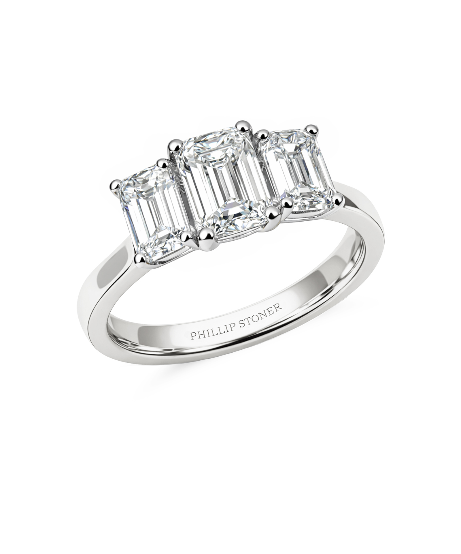 Platinum 0.80ct Emerald Cut Diamond Trilogy Engagement Ring