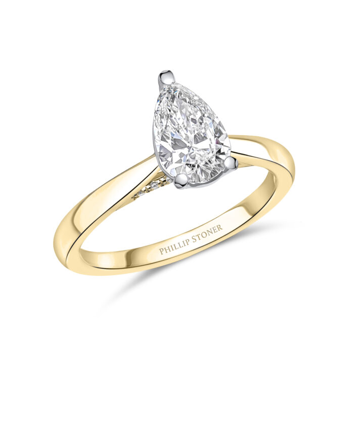 0.90ct Pear Cut Diamond 18ct Yellow Gold Engagement Ring with Diamond Under Bezel - Phillip Stoner The Jeweller