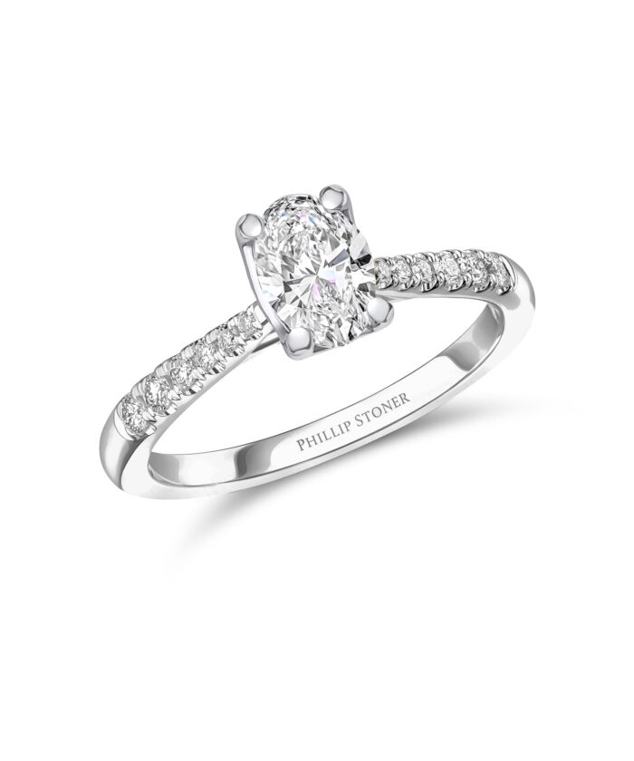 1.00ct Oval Cut Diamond with Slim Scallop Set Shoulders in Platinum