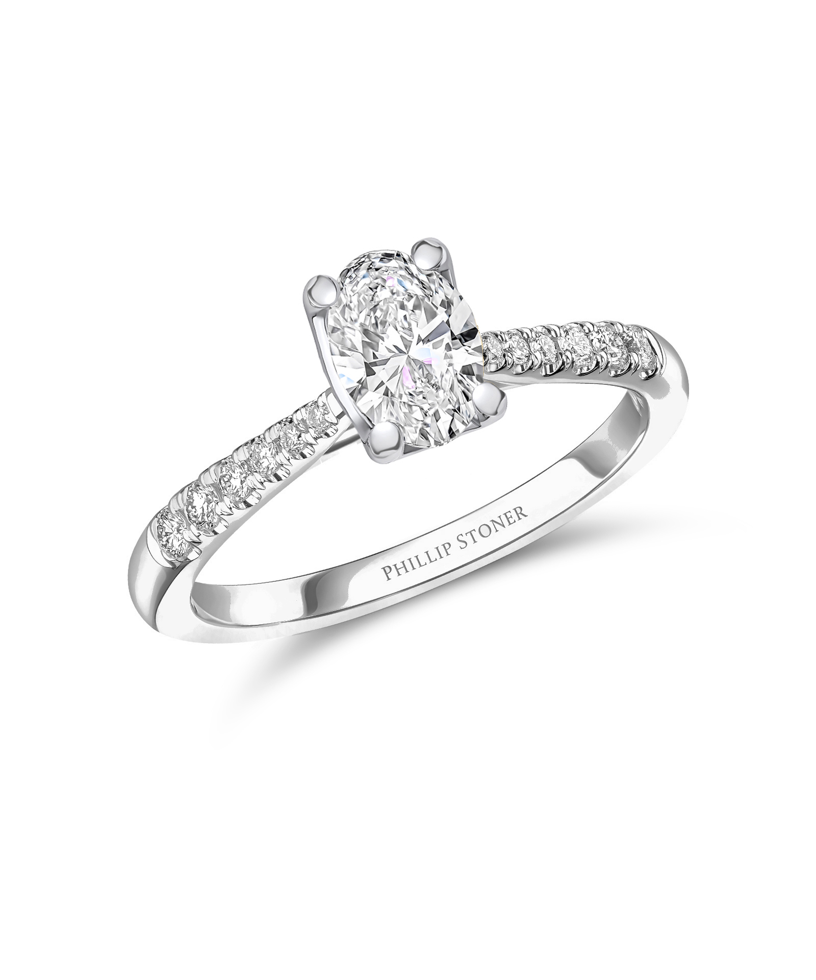 1.00ct Oval Cut Diamond with Slim Scallop Set Shoulders in Platinum