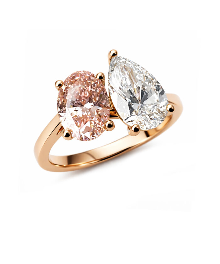 18ct Rose Gold Lab Grown Fancy Vivid Pink Diamond Toi et Moi Ring