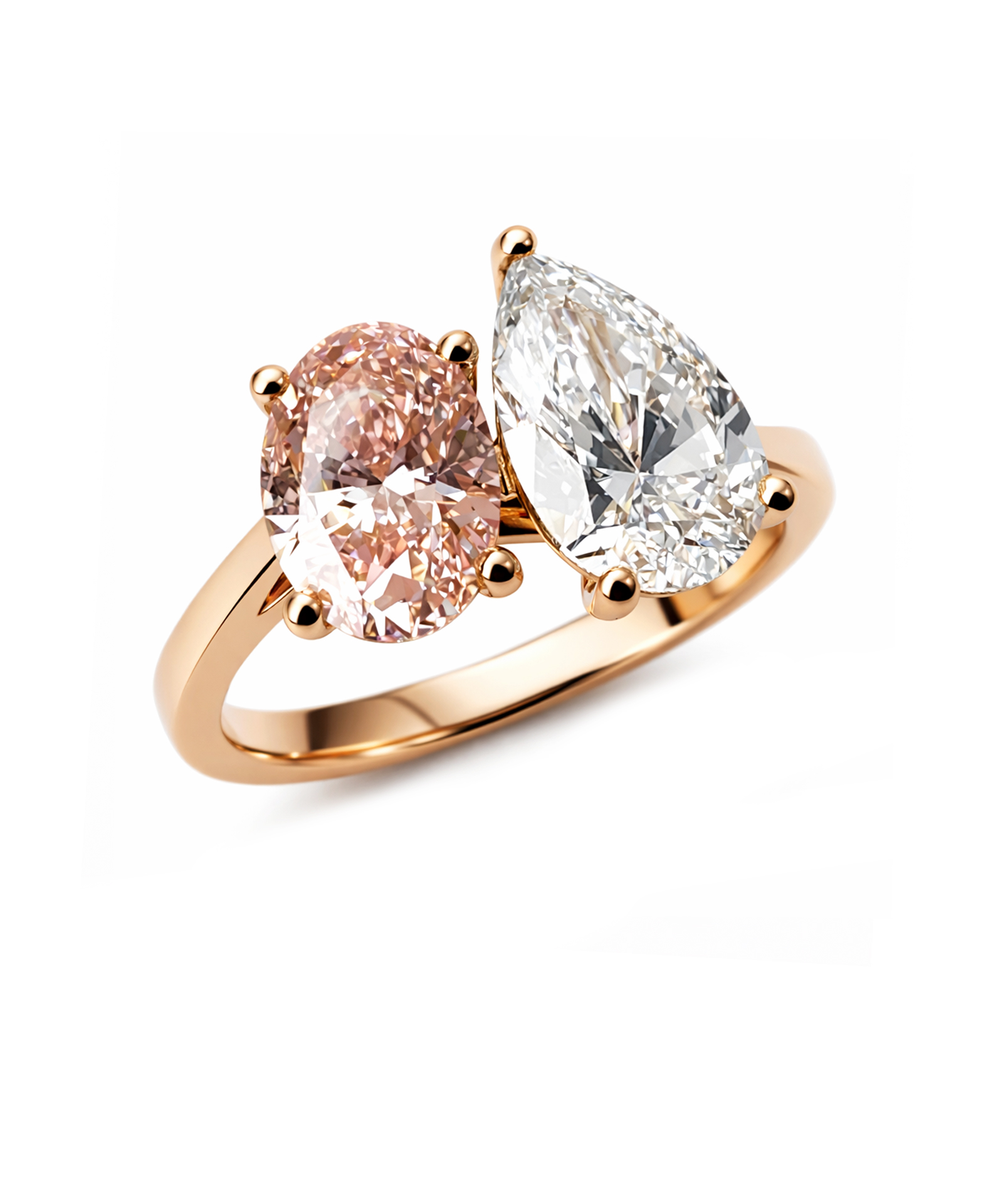 18ct Rose Gold Lab Grown Fancy Vivid Pink Diamond Toi et Moi Ring