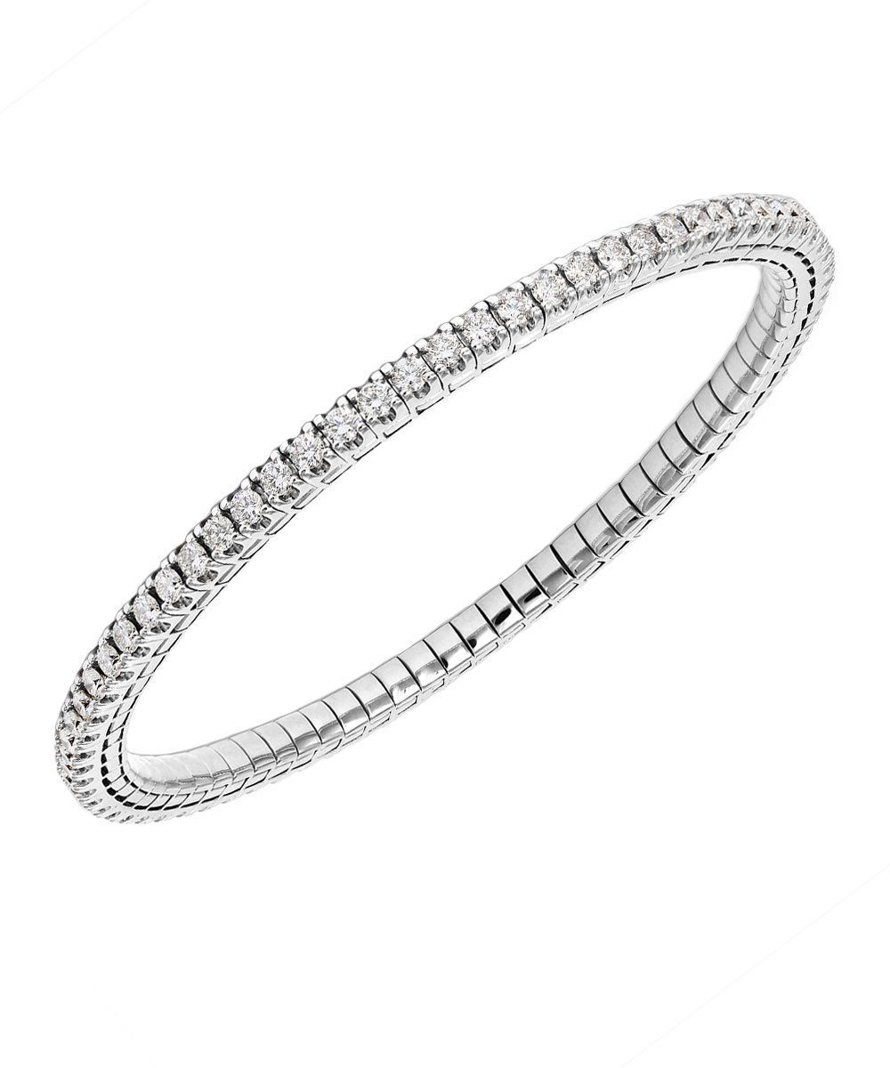 18ct White Gold 3.00tcw Diamond Stretch Line Bangle
