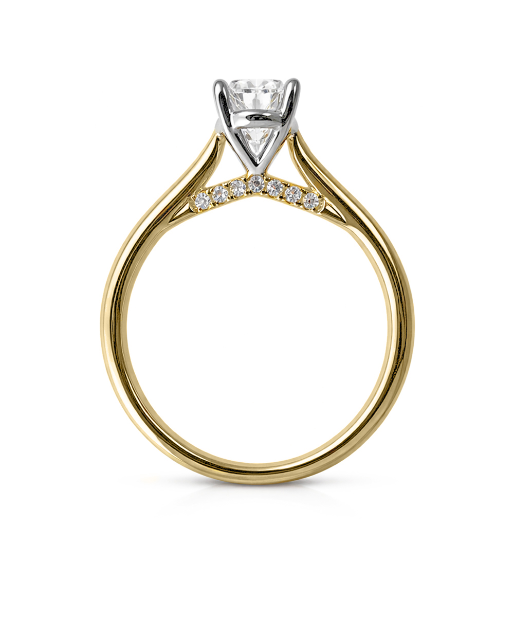 Pear Cut Diamond 18ct Yellow Gold Engagement Ring with Diamond Under Bezel - Side