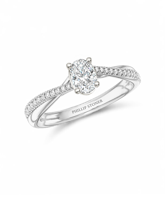 Platinum 0.50ct Oval Twist Engagement Ring with Plaited Diamond Shoulders