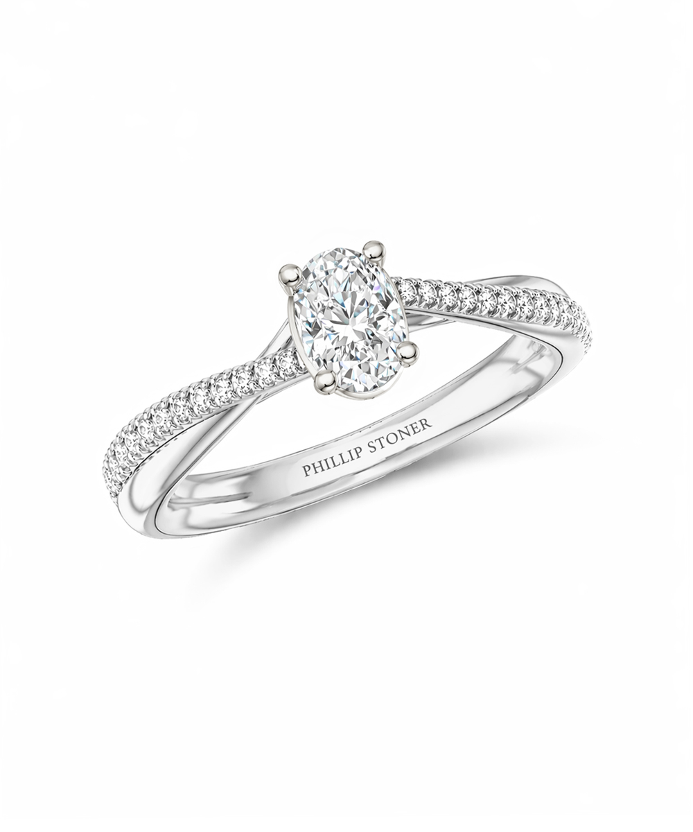 Platinum 0.50ct Oval Twist Engagement Ring with Plaited Diamond Shoulders