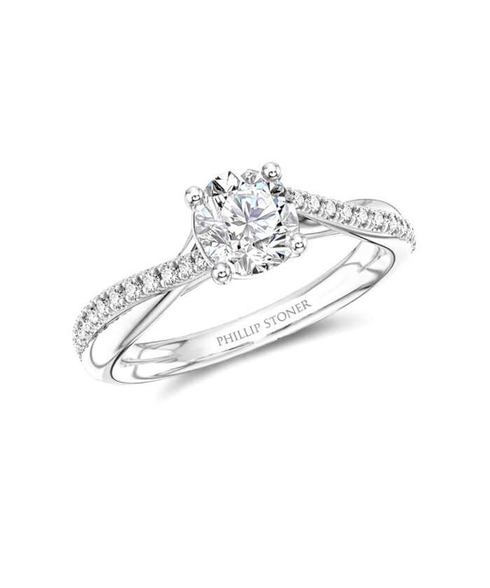 Platinum 0.50ct Round DiamondTwist Engagement Ring with Plaited Diamond Shoulders