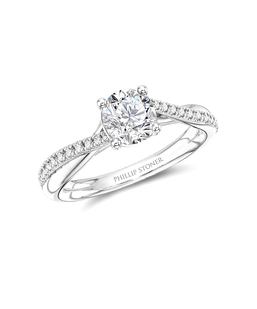 Platinum 0.50ct Round DiamondTwist Engagement Ring with Plaited Diamond Shoulders