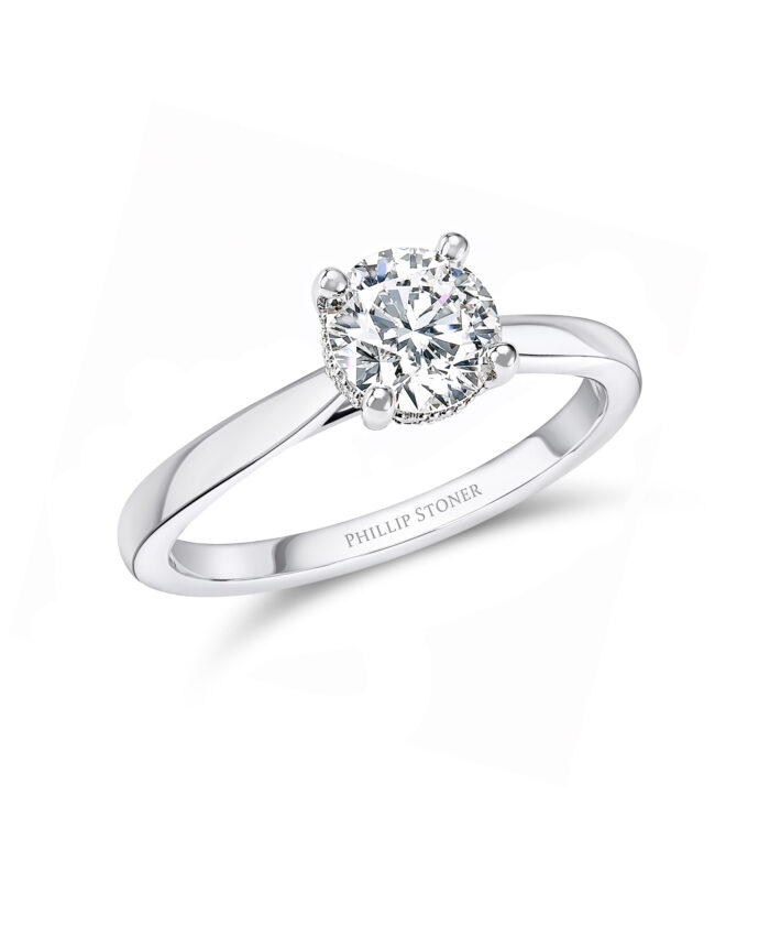Platinum 0.70ct Round Brilliant Cut Diamond Ring with Hidden Halo
