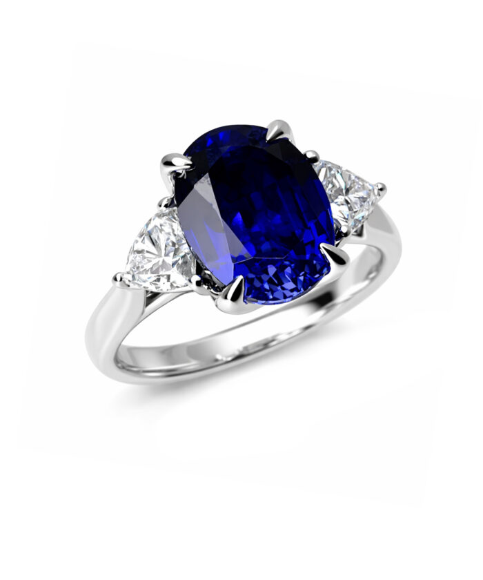 Platinum Lab Grown Sapphire & Diamond Trilogy Engagement Ring