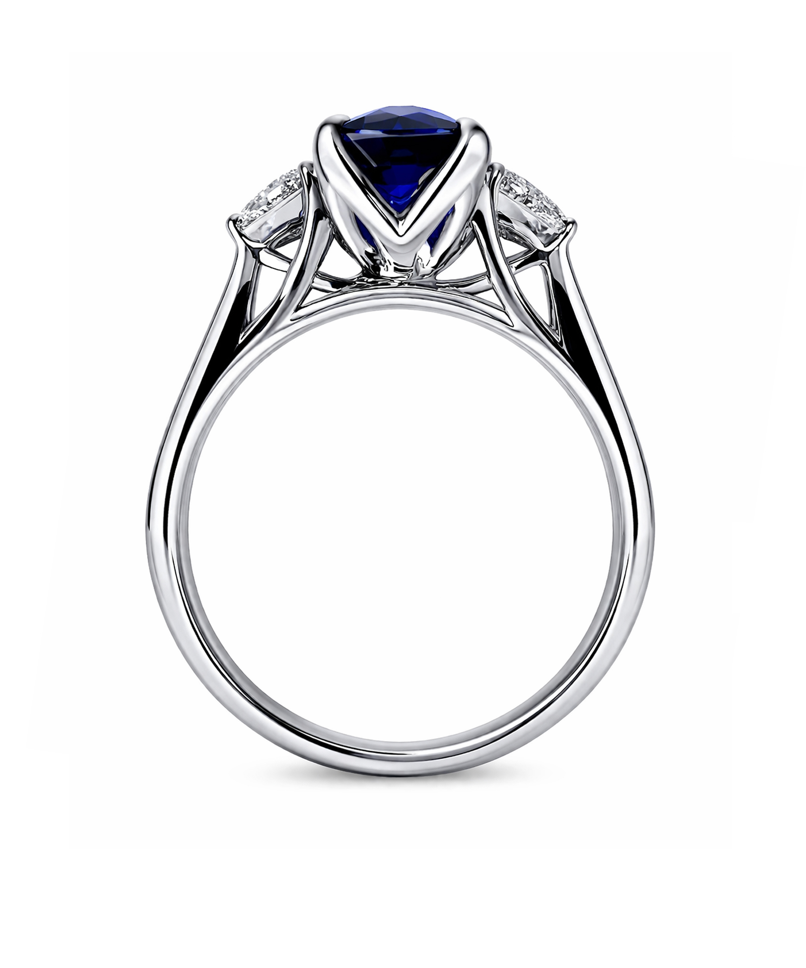 Platinum Lab Grown Sapphire & Diamond Trilogy Engagement Ring - Side