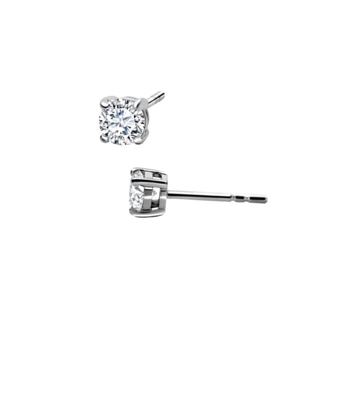 Platinum Round Brilliant Cut Diamond Studs in Basket Settings