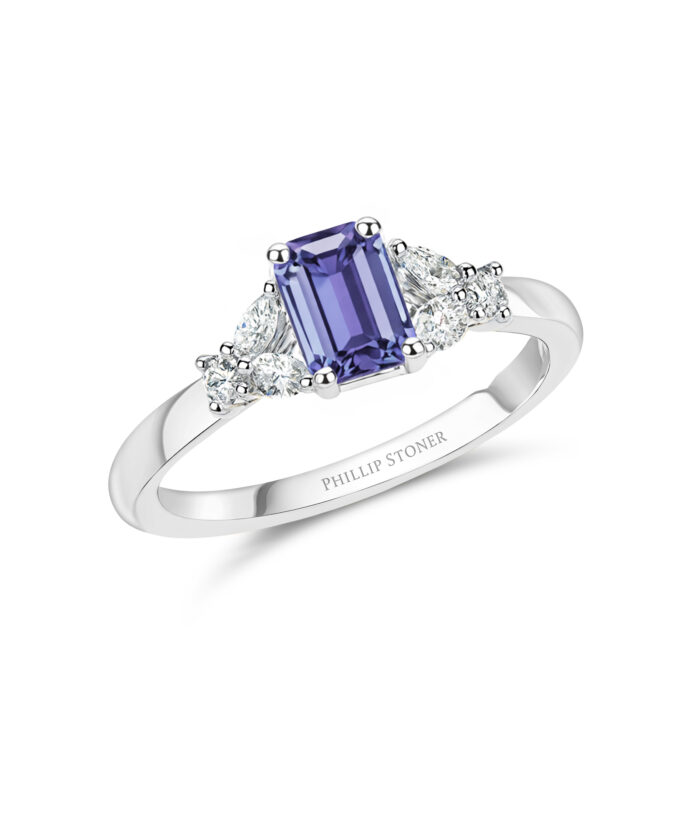 Platinum Sapphire & Diamond Leaf Ring