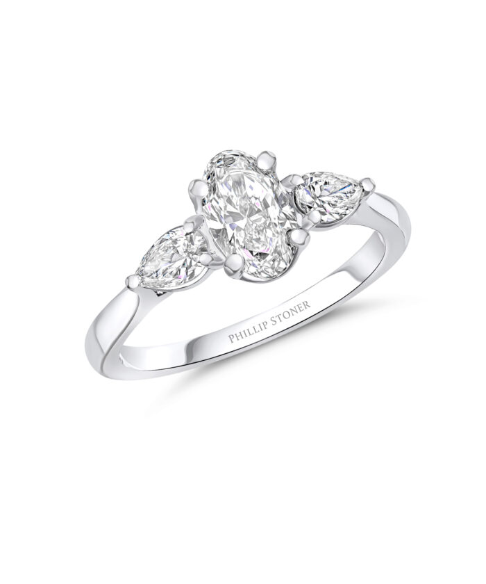 0.90ct Oval & Pear Cut Diamond Three Stone Engagement Ring - Phillip Stoner The Jeweller